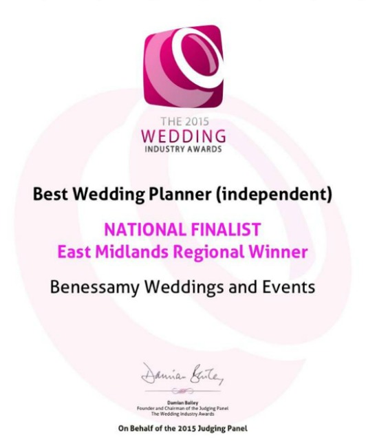 Best wedding planner in the East Midlands - The Wedding Industry Awards 2015